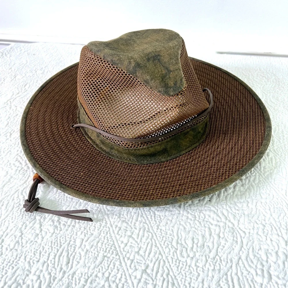 Henschel Breezer Safari Hat Mens Mesh Ventilated Distressed Olive Brown Outback